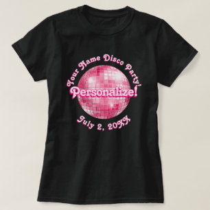 Rosa Retro Disco Boll PERSONALISERAD T-Shirt