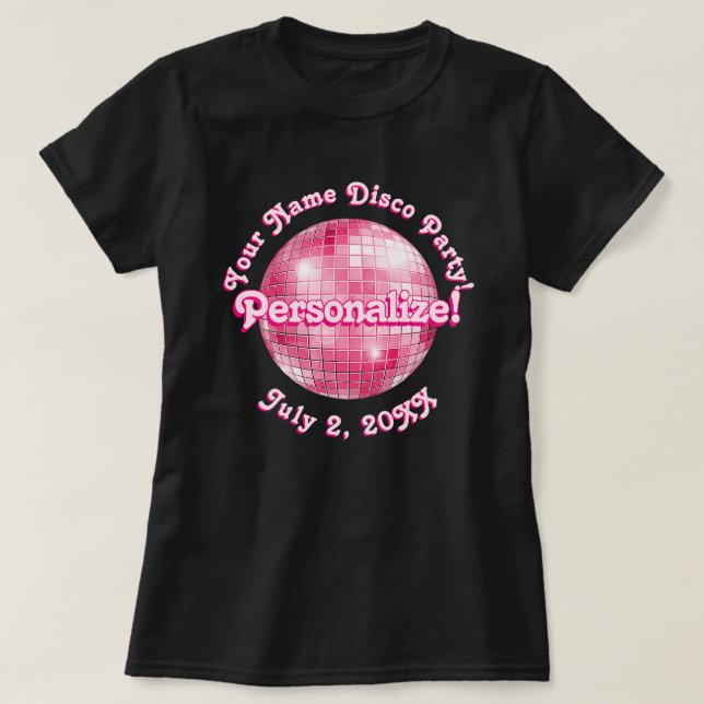 Rosa Retro Disco Boll PERSONALISERAD T-Shirt (Design framsida)