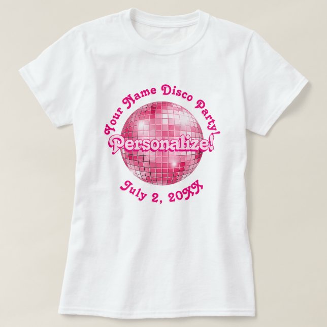Rosa Retro Disco Boll PERSONALISERAD T-Shirt (Design framsida)