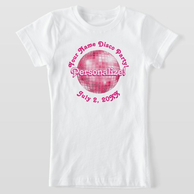 Rosa Retro Disco Boll PERSONLIG T-Shirt (Laydown)
