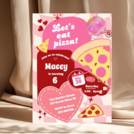 Rosa Retro Disco Tjej Pizzafest Färgglad Inbjudningar