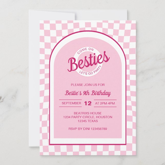 Rosa Retro Doll Lets Go Party Birthday Inbjudningar (Framsida)
