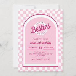 Rosa Retro Doll Lets Go Party Birthday Inbjudningar