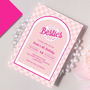 Rosa Retro Doll Lets Go Party Birthday Inbjudningar