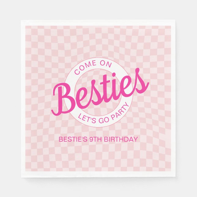 Rosa Retro Doll Lets Go Party Birthday Pappersservett (Framsidan)