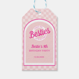 Rosa Retro Doll Lets Go Party Birthday Presentetikett