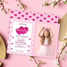 Rosa Retro Doll Photo Birthday Inbjudningar