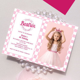 Rosa Retro Doll Photo Birthday Inbjudningar