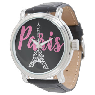 Rosa Retro Eiffel Torn Paris kvinnobevakning Armbandsur