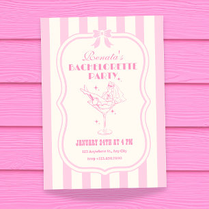Rosa retro feminin coquettebåge möhippa inbjudningar