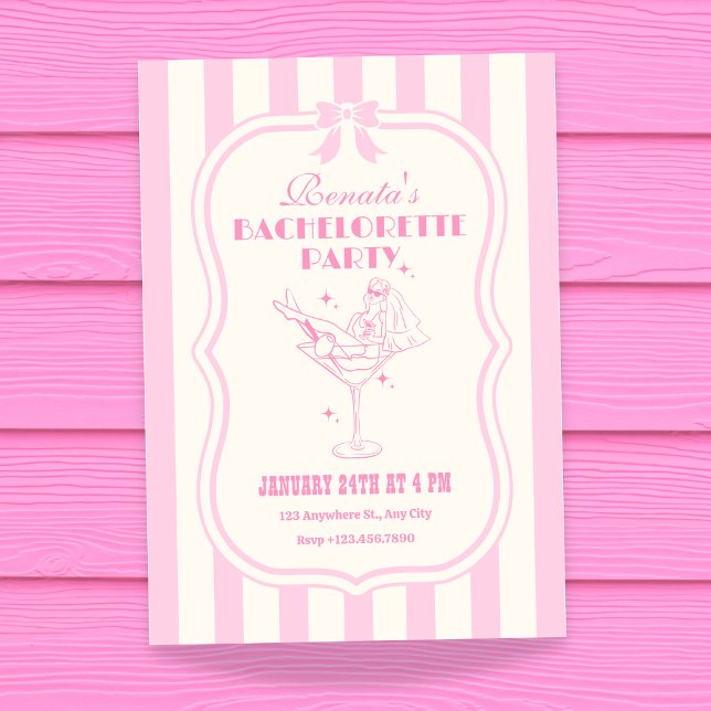 Rosa retro feminin coquettebåge möhippa inbjudningar (Skapare uppladdad)