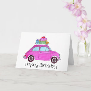 Rosa Retro Fiat 500 födelsedag Kort