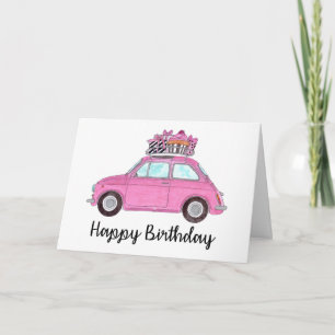 Rosa Retro Fiat 500 födelsedag Kort