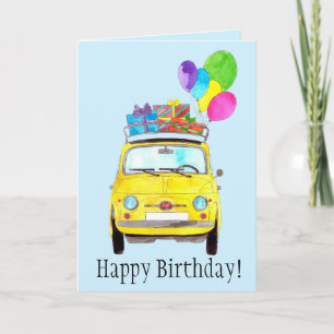 Rosa Retro Fiat 500 födelsedagskort Kort