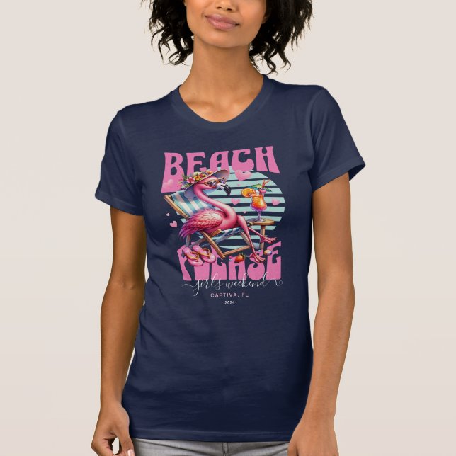 Rosa Retro Flamingo Girls Helg T Shirt (Framsida)