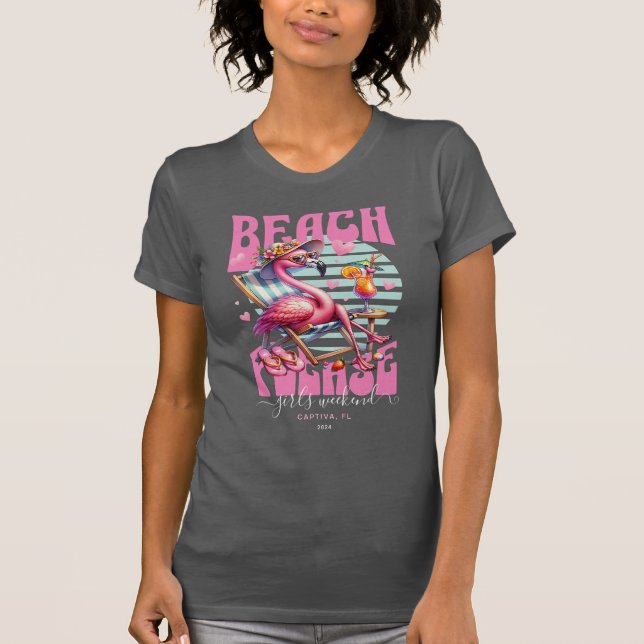 Rosa Retro Flamingo Tjejvecka T Shirt (Framsida)