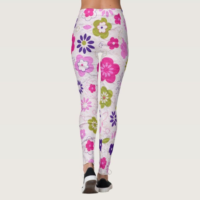 Rosa Retro Flowers Leggings (Baksida)