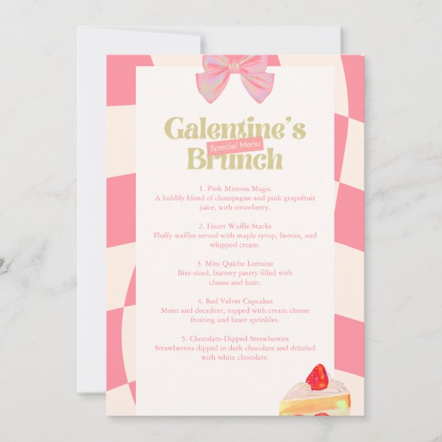 Rosa retro Galentine's Brunch Meny Kort (Framsida)