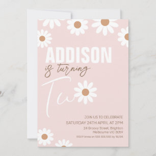 Rosa Retro Girls Daisy 2:a födelsedagsinbjudan Inbjudningar
