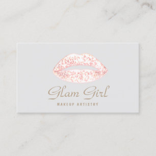 Rosa Retro Glam Glitter Läppar Makeup Artist Visitkort