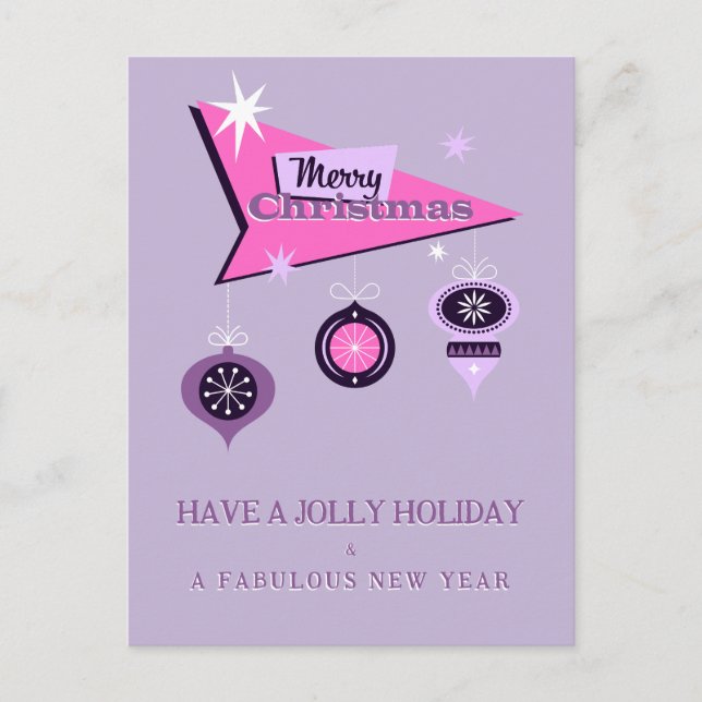 Rosa Retro God Jul Billboard Julkort Helg Vykort (Framsida)