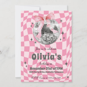Rosa Retro Groovy Coquette Disco Boll Birthday Inbjudningar