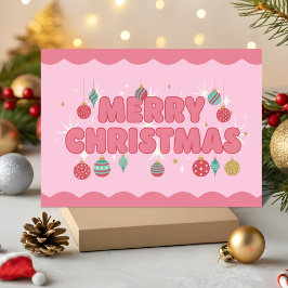 Rosa Retro Groovy God Jul Helgkort