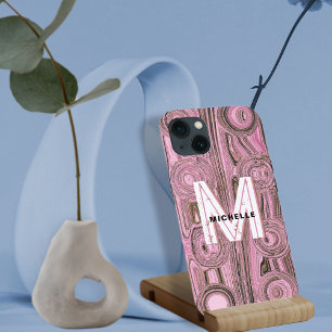  Rosa Retro Groovy Guld Glitter Monogram
