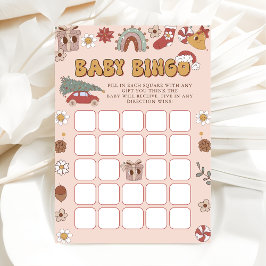 Rosa Retro Groovy jul Baby Shower Bingo Game Inbjudningar