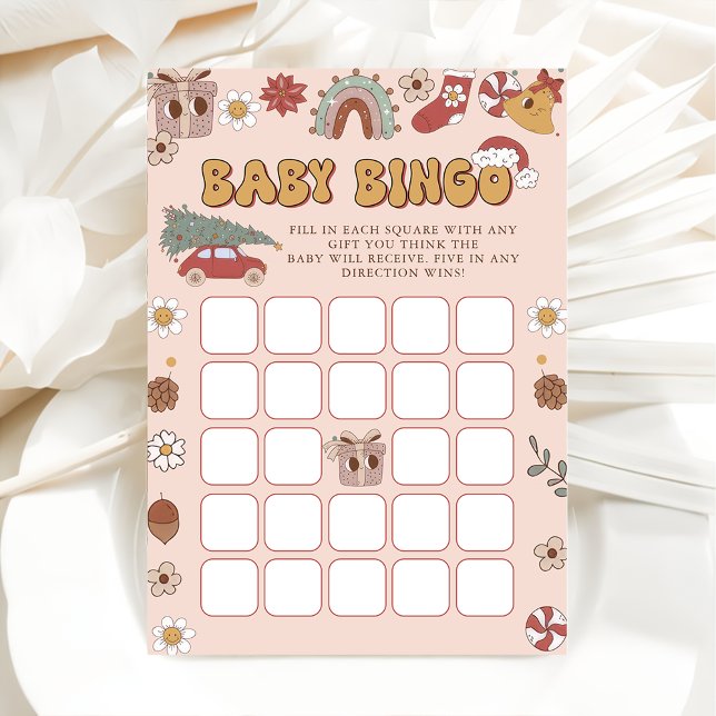 Rosa Retro Groovy jul Baby Shower Bingo Game Inbjudningar (Skapare uppladdad)