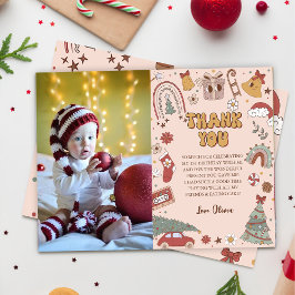 Rosa Retro Groovy Julgran födelsedag Tack Kort