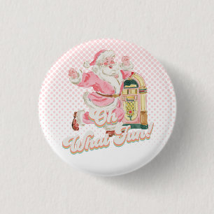 Rosa Retro Groovy Jultomten-Oh What Roligt Party Knapp