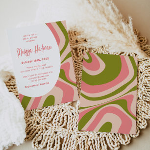 Rosa Retro Groovy Möhippa Inbjudningar