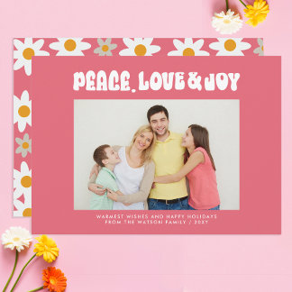 Rosa Retro Groovy Peace Kärlek Joy Photo Julkort