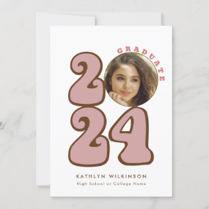 Rosa Retro Groovy Roligt Script Wildblomma Student Inbjudningar