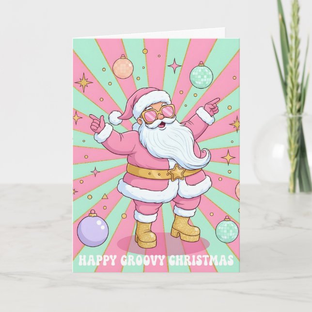 Rosa Retro Groovy Tomte God Jul Helgkort (Framsida)