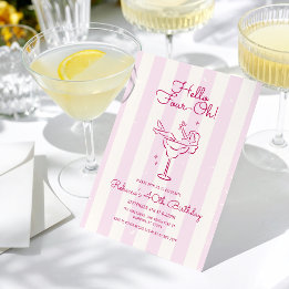Rosa Retro Hand plockade Cocktail Glass 40:e födel Inbjudningar
