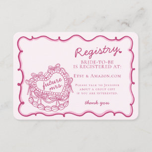Rosa Retro Heart Coquette Cake Registry Infoga Tilläggskort