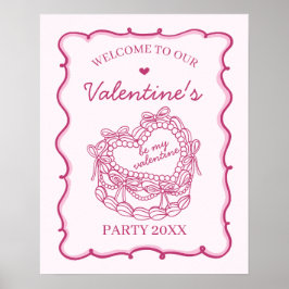 Rosa Retro Heart Coquette Cake Valentine Välkommen Poster