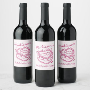 Rosa Retro Heart Coquette Cherry Cake Bachelorette Vinflaska Etikett