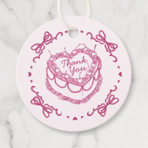 Rosa Retro Heart Coquette Cherry Cake Birthday Gåvor Etiketter