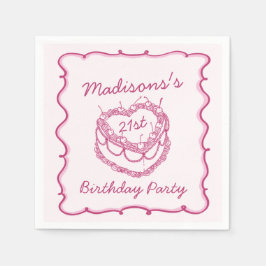 Rosa Retro Heart Coquette Cherry Cake Birthday Pappersservett