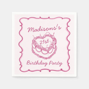 Rosa Retro Heart Coquette Cherry Cake Birthday Pappersservett
