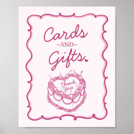 Rosa Retro Heart Coquette Cherry Cake Birthday Poster