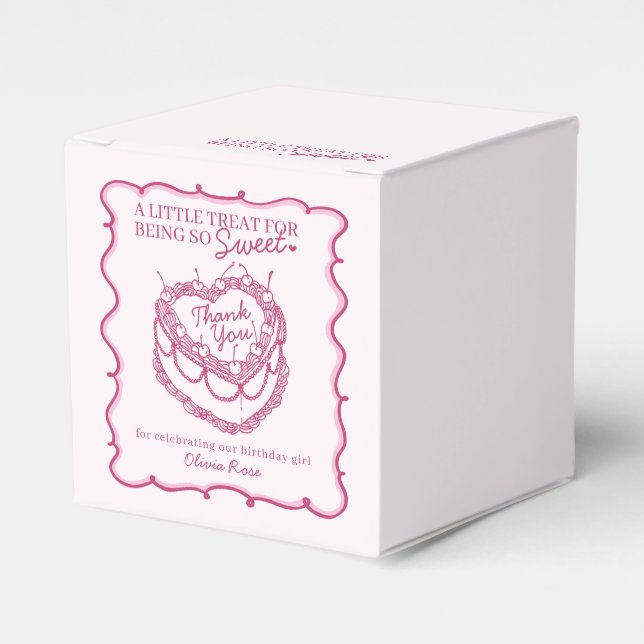 Rosa Retro Heart Coquette Cherry Cake Birthday Presentaskar (Framsidan Sidan)