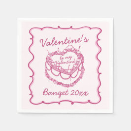Rosa Retro Heart Coquette Cherry Cake Valentiness Pappersservett