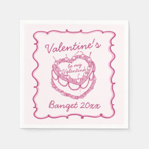 Rosa Retro Heart Coquette Cherry Cake Valentiness Pappersservett