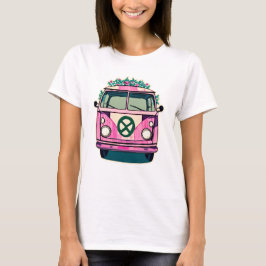 Rosa Retro Hippie Van blommigt Vintage Färg Art T Shirt