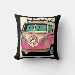 Rosa Retro Hippie Van Vintage Färg Art Kudde