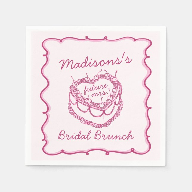 Rosa Retro Hjärtcoquette Kirschtårta Bröllop Brunc Pappersservett (Framsidan)